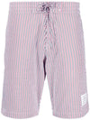 Men's Seersucker 4 Bar Drawstring Board Swim Shorts White - THOM BROWNE - BALAAN 2