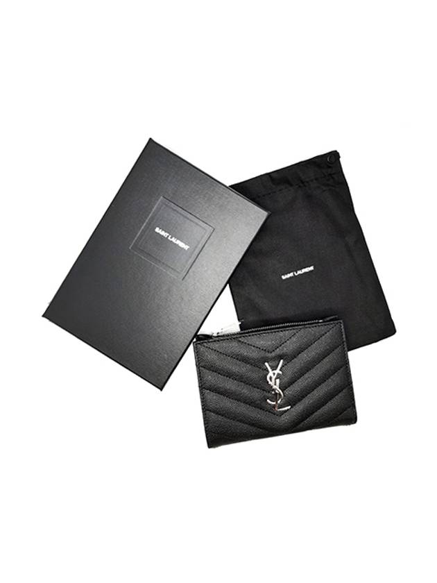 Matelasse Monogram Quilting Zipper Card Wallet Black - SAINT LAURENT - BALAAN 5