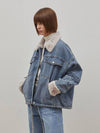 Denim Tuck Sleeve Eco Fur Jacket Indigo - RYUL+WAI: - BALAAN 1