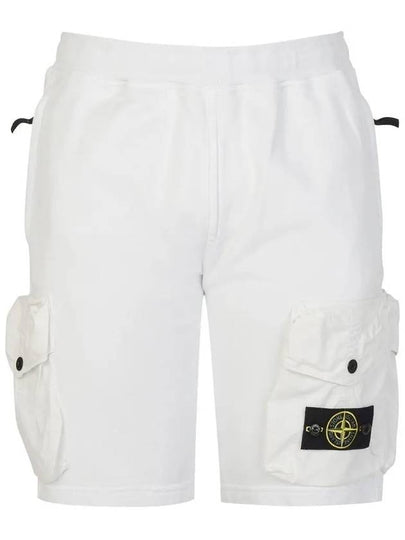 Men's Waffen Patch Cotton Fleece Bermuda Shorts White - STONE ISLAND - BALAAN 2