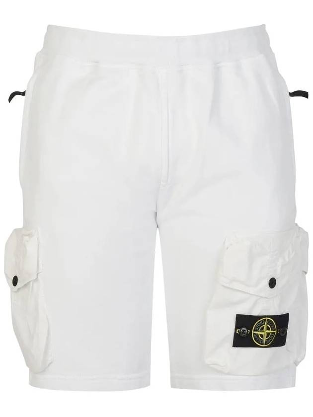 Men's Wappen Patch Cotton Fleece Bermuda Shorts White - STONE ISLAND - BALAAN 3