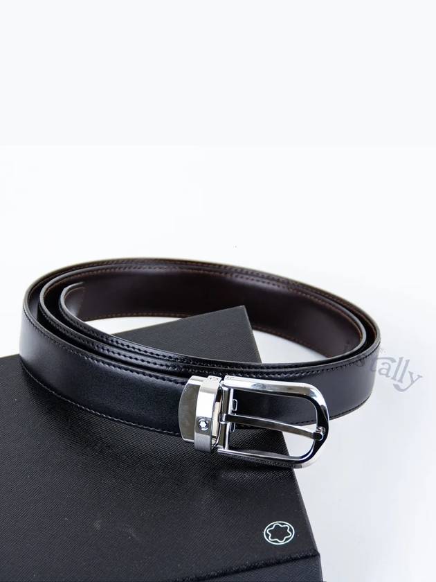 Horseshoe Buckle Reversible Leather Belt Black Brown - MONTBLANC - BALAAN 3