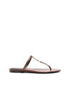 Cassandra Leather Flip Flops Brown - SAINT LAURENT - BALAAN 2