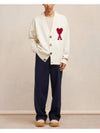 Heart Logo V Neck Wool Cardigan Off White - AMI - BALAAN 5