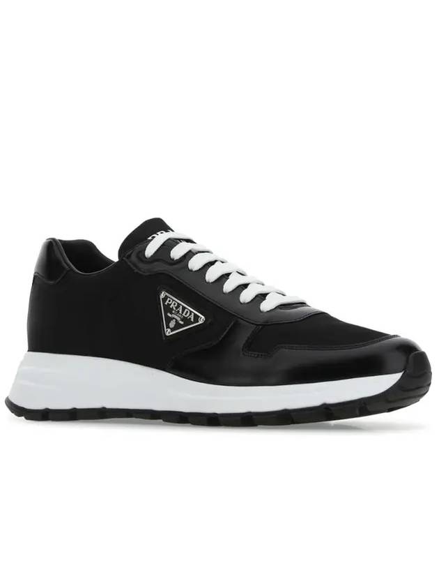 Prax 01 Re-Nylon Brushed Leather Low-Top Sneakers Black - PRADA - BALAAN 3