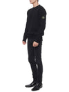 Men's Waffen Patch Crew Neck Raw Cotton Knit Top Black - STONE ISLAND - BALAAN 5