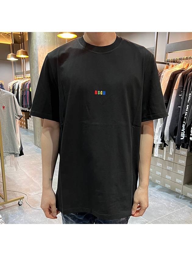 Rainbow Embroidered Logo Short Sleeve T-Shirt Black - MSGM - BALAAN 3