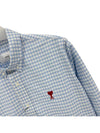 Small Heart Logo Gingham Button Long Sleeves Shirt Sky Blue - AMI - BALAAN 4