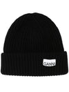 Logo Patch Knit Beanie Black - GANNI - BALAAN 1