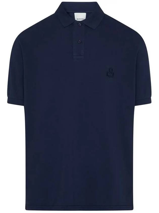 Afko Logo Cotton Polo Shirt Navy - ISABEL MARANT - BALAAN 3