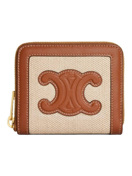 Compact Zipper Cuir Triomphe Textile Calfskin Coin Wallet Natural Tan - CELINE - BALAAN 1