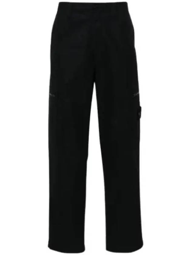 Regular Fit Cargo Cotton Canvas Straight Pants Black - STONE ISLAND - BALAAN 2