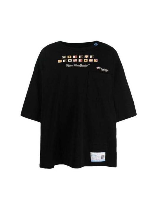 Embroidery Logo Cotton Short Sleeved T-Shirt Black - MAISON MIHARA YASUHIRO - BALAAN 1