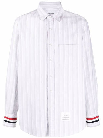 Three Stripes Cuff Striped Oxford Long Sleeve Shirt Medium Grey - THOM BROWNE - BALAAN 1