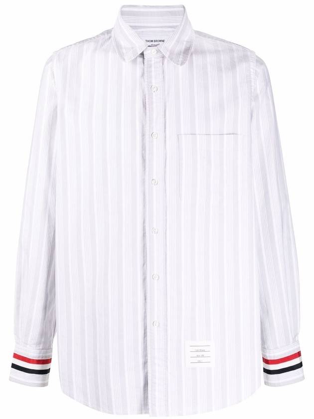 Three Stripes Cuff Striped Oxford Long Sleeve Shirt Medium Grey - THOM BROWNE - BALAAN 1