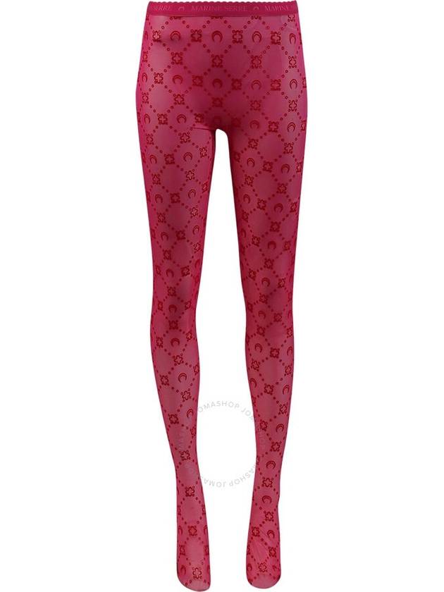 Marine Serre Ladies Pink Recycled Moonogram Flocked Mesh Tights, Size Small - MARINE SERRE - BALAAN 1