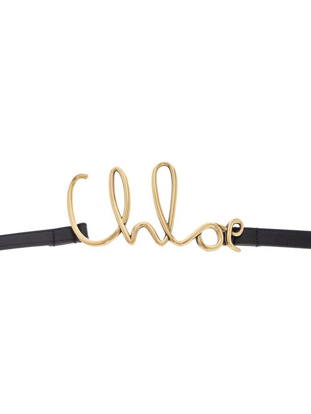 adjustable black calf leather belt with golden logo - CHLOE - BALAAN 2