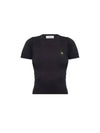 Women's ORB Logo Wool Silk Blend Crop Knit Top Black - VIVIENNE WESTWOOD - BALAAN 2