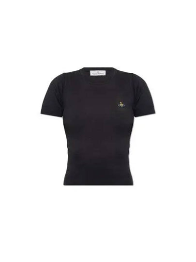 Women's ORB Logo Wool Silk Blend Crop Knit Top Black - VIVIENNE WESTWOOD - BALAAN 2