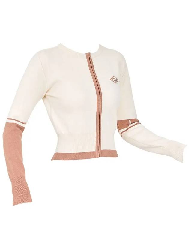 Women s Golf Wear Color Line Knit Zip up Cardigan Beige - J JANE - BALAAN 3