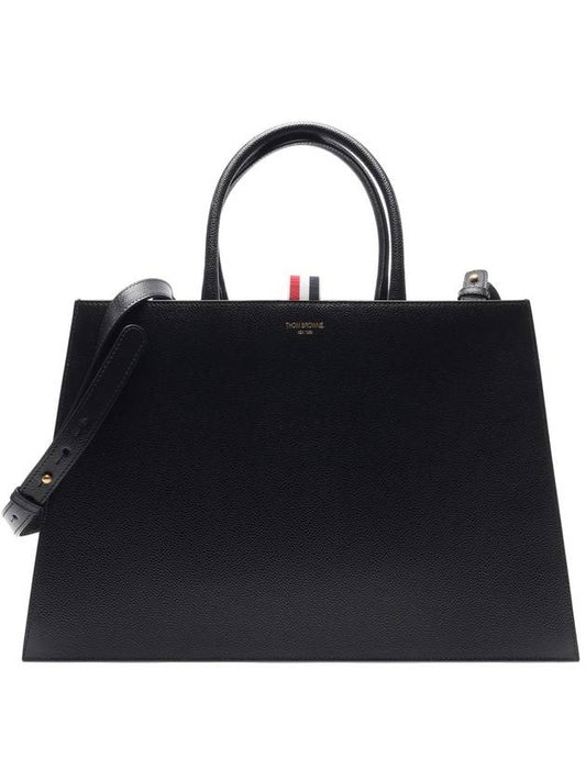 Medium Leather Trapeze Tote Bag Black - THOM BROWNE - BALAAN 2