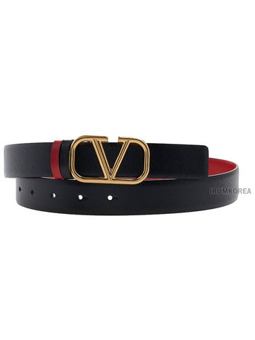 V Logo Signature Reversible Leather Belt Black - VALENTINO - BALAAN 1