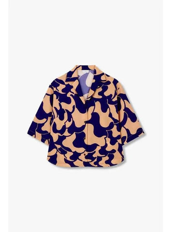 Women s Seersucker Open Collar Pattern Shirt Navy - DRIES VAN NOTEN - BALAAN 1