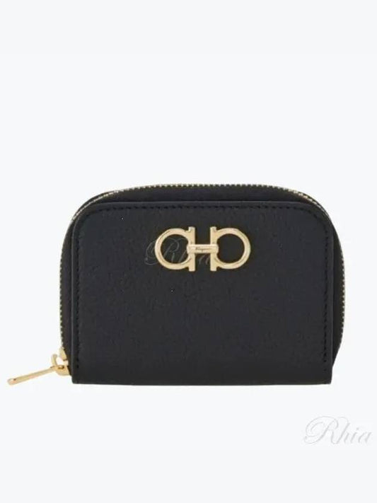 Women's Gancini Logo Zipper Card Wallet Black - SALVATORE FERRAGAMO - BALAAN 2