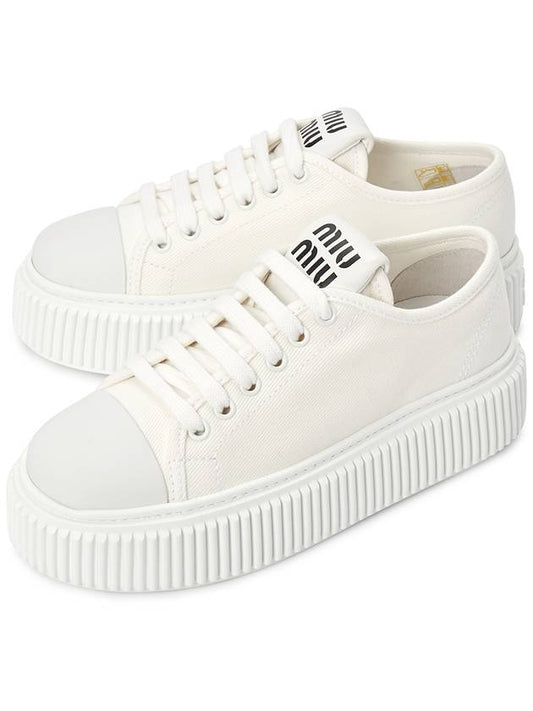 Denim Trainer Low Top Sneakers White - MIU MIU - BALAAN 1