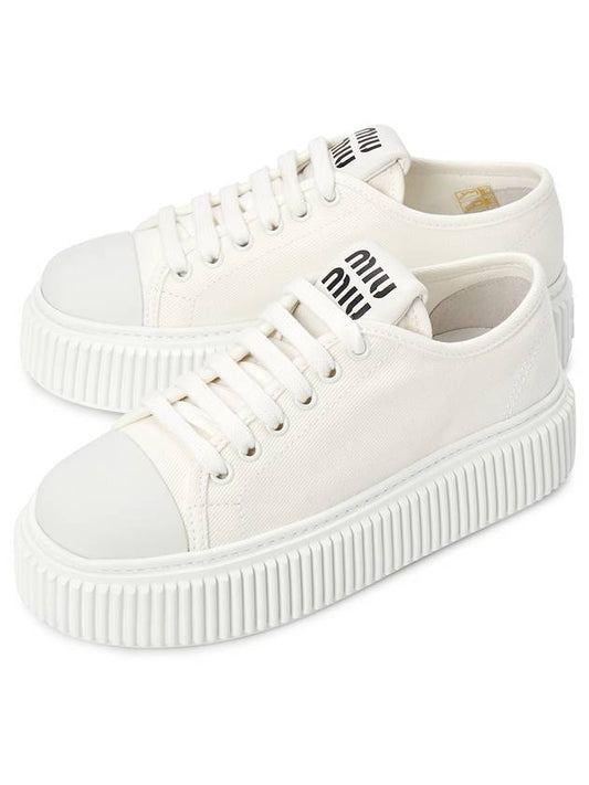 Denim Low Top Sneakers White - MIU MIU - BALAAN 1