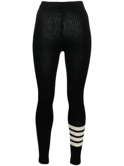 Women's Wool Cashmere Rib 4 Bar Leggings Black - THOM BROWNE - BALAAN 2