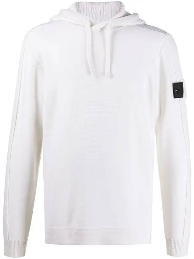 Men's Shadow Project Wappen Patch Hooded Ribbed Knit Top White - STONE ISLAND - BALAAN 1