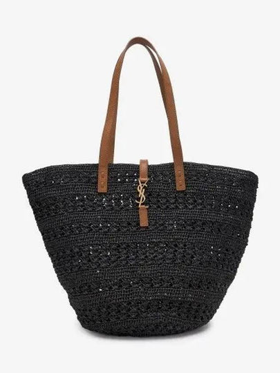 Top Handle Raffia Tote Bag Black - SAINT LAURENT - BALAAN 2