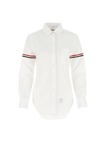 Women's RWB Stripe Detailed Buttoned Shirt White - THOM BROWNE - BALAAN 1