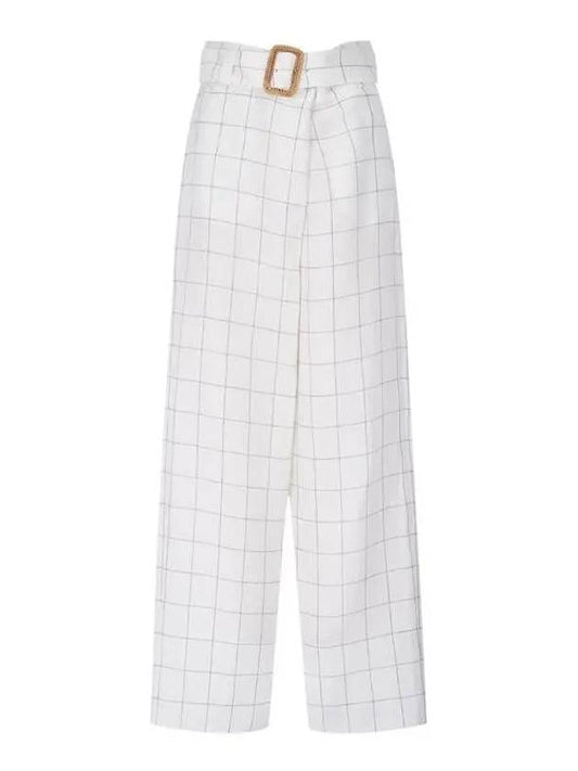 Women s Grid Check Belted Linen Pants Ivory - GIORGIO ARMANI - BALAAN 1