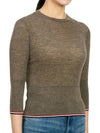 Women's Wool Rib 3/4 Sleeve Crew Neck Pullover Knit Top Brown - THOM BROWNE - BALAAN 4