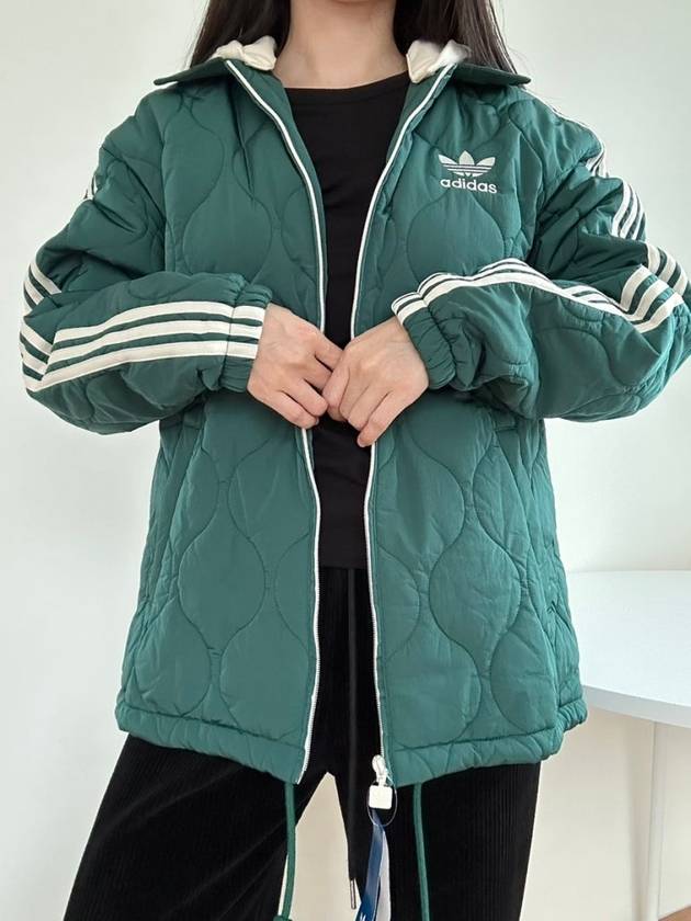 Classic Sports Fleece Quilted Hooded Jacket Green - ADIDAS - BALAAN 3