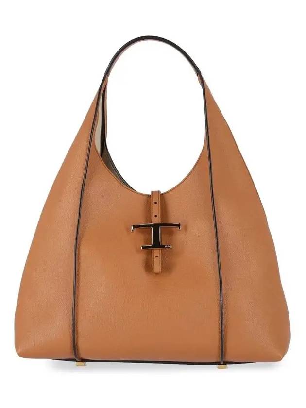 T Timeless Medium Leather Shoulder Bag Brown - TOD'S - BALAAN 3