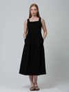 Square Neck Pin Tuck Sleeveless Midi Dress Black - PINBLACK - BALAAN 2