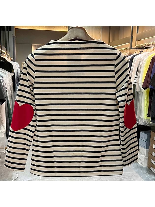 Women's Heart Patch Boat Neck Stripe Long Sleeve T-Shirt Ecru Marine - SAINT JAMES - BALAAN 4