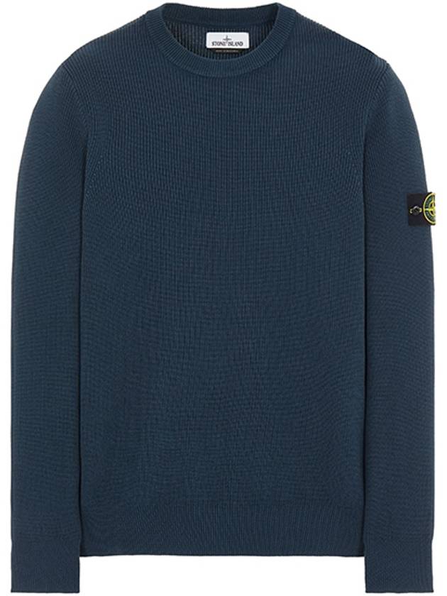 Men's Ribbed Soft Cotton Crewneck Knit Top Royal Blue - STONE ISLAND - BALAAN 2