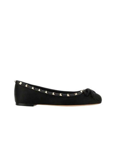 Rockstud Satin Ballerina Flat Shoes Black - VALENTINO - BALAAN 2