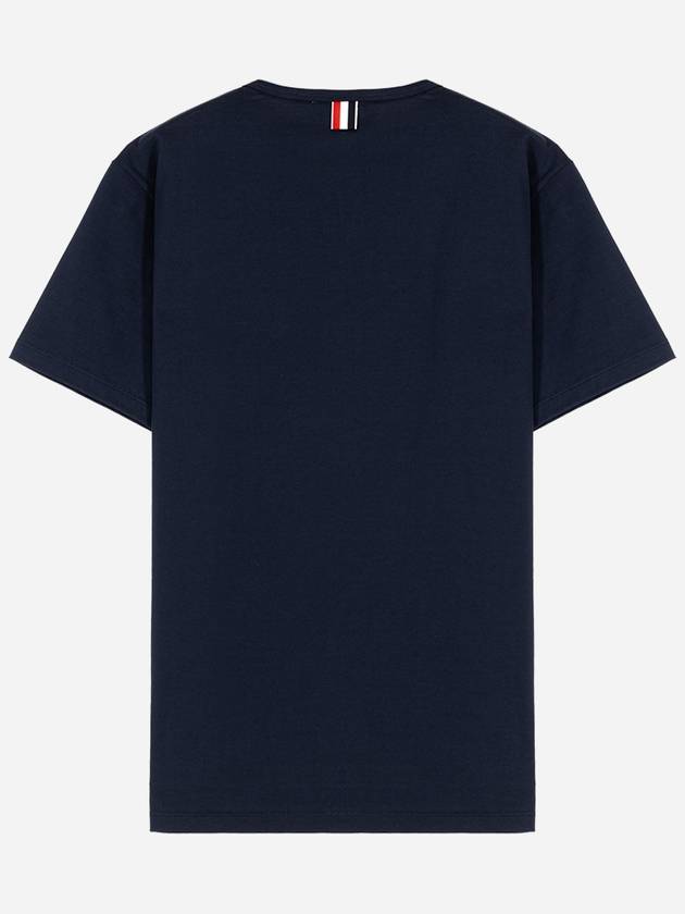 Men's Medium Weight Jersey Tipped Pocket Crewneck Short Short Sleeve T-Shirt Navy - THOM BROWNE - BALAAN 6