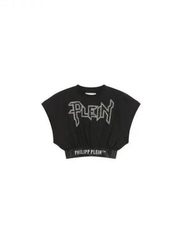 Women's Cropped Logo Crystal Top Black 270072 - PHILIPP PLEIN - BALAAN 1