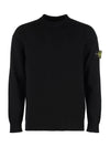 Men's Waffen Patch Crew Neck Raw Cotton Knit Top Black - STONE ISLAND - BALAAN 1