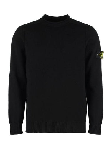 Men's Wappen Patch Crew Neck Raw Cotton Knit Top Black - STONE ISLAND - BALAAN 1