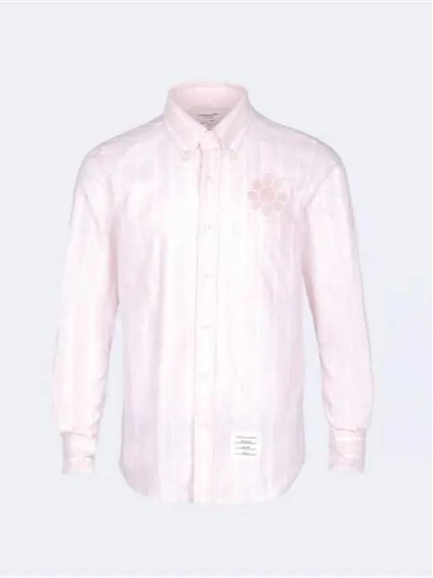 Men's Floral Applique Striped Oxford Long Sleeve Shirt Light Pink - THOM BROWNE - BALAAN.