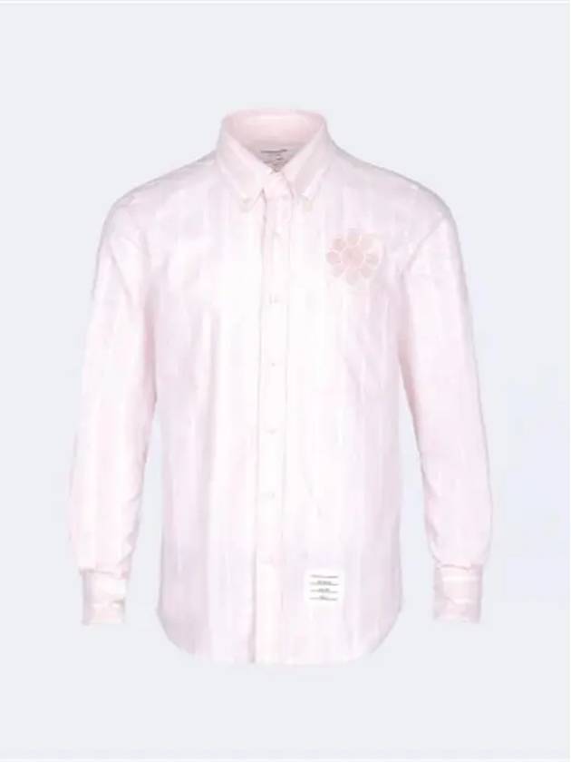 Men's Floral Applique Striped Oxford Long Sleeve Shirt Light Pink - THOM BROWNE - BALAAN 2