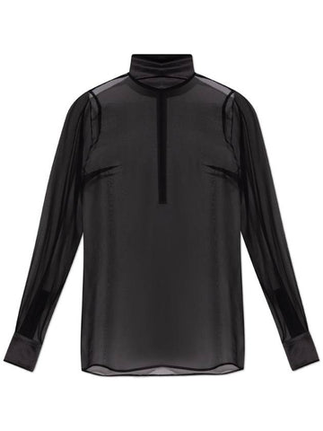 Dolce & Gabbana Transparent Top With Stand-up Collar, Women's, Black - DOLCE&GABBANA - BALAAN 1