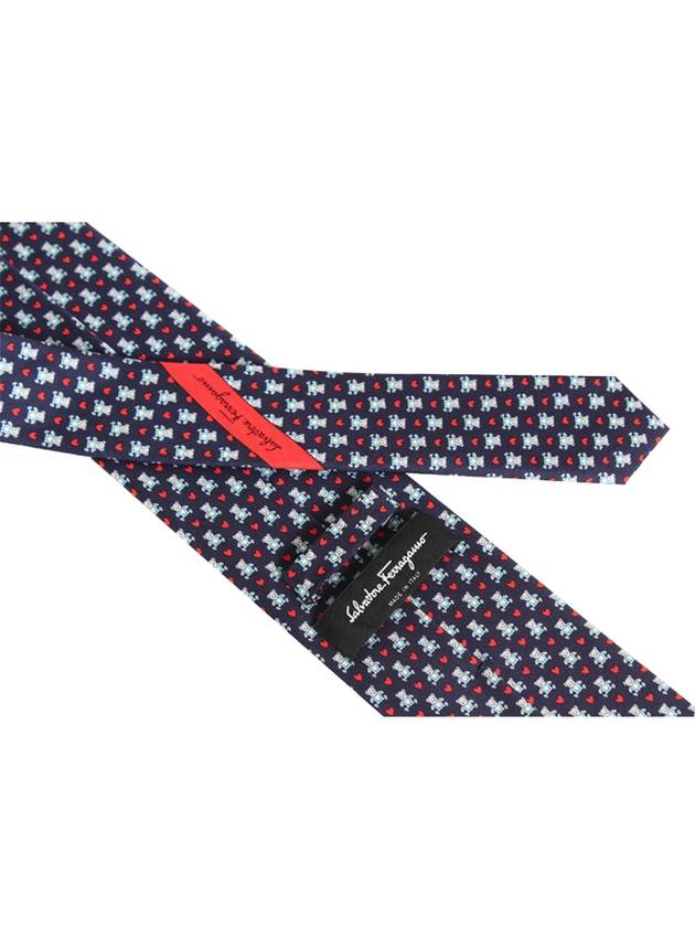 Men's Teddy Bear Print Silk Tie Navy - SALVATORE FERRAGAMO - BALAAN 5